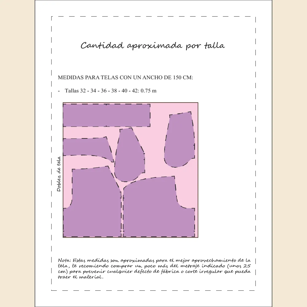 Esquema de corte en tela para patrones de costura PDF, mostrando el aprovechamiento de material para short deportivo.