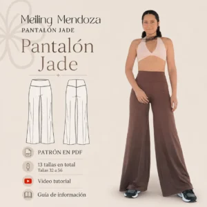 Modelo vistiendo pantalón Jade con patrón de costura digital en PDF para imprimir en casa y crear ropa deportiva.