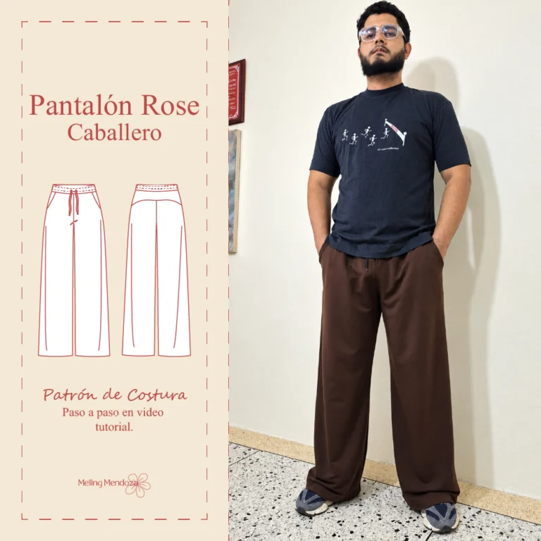 Modelo vistiendo el patrón de costura Pantalón Rose Masculino wide leg con ajuste elástico y bolsillos.