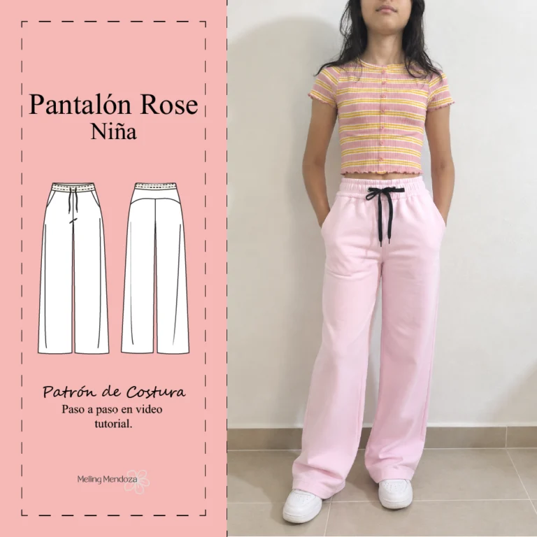 Niña luciendo el Pantalón Rose, un patrón de costura wide leg infantil con pretina elástica y bolsillos laterales.