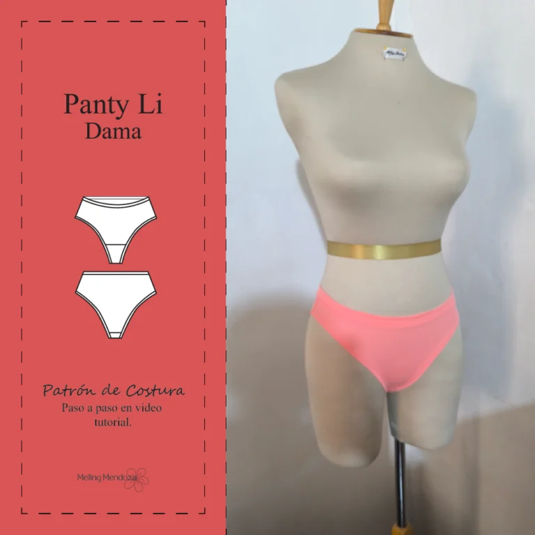 Maniquí vistiendo el Patrón de costura Panty Li, diseño de lencería cómoda con tutorial de costura paso a paso en PDF.
