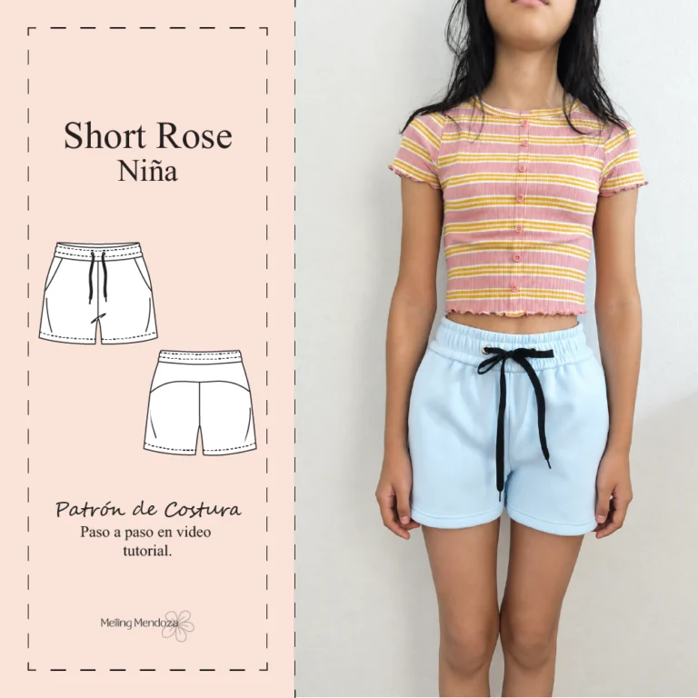 Niña luciendo el Short Rose, diseño deportivo incluido en nuestro patrón de costura Short Rose Niña en PDF.